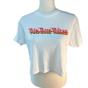3/$27 NWT Women's Ohio ACLU Vote Your Values Half Tee in White, Small